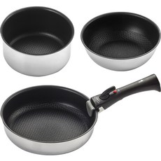 Baf 電磁爐 Anchor Peak Noir 可拆式系列 不鏽鋼 5PLY 免持 4件組 銀色鍋具組, 18cm湯鍋 + 22cm平底鍋 + 22cm炒鍋 + 多功能把手, 1套, 混合色