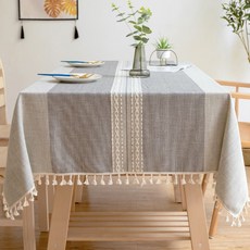 Chris北歐風格亞麻流蘇對稱餐桌桌巾, 60 x 60 厘米, 心情灰