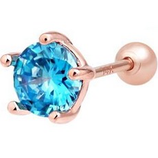 女性用14K 5mm方晶鋯石金針穿式耳環 JK137 單支