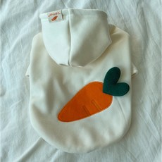 bydamsoomi 狗狗大胡蘿蔔刷毛連帽T恤, 象牙白