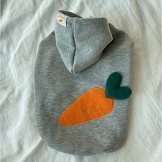 bydamsoomi 狗狗大胡蘿蔔刷毛連帽T恤, 灰色