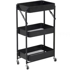 미까사보니따 접이식 철제 이동식 선반 다용도 트롤리 + 스토퍼 바퀴 세트 MT-02, 블랙