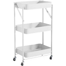 미까사보니따 접이식 철제 이동식 선반 다용도 트롤리 + 스토퍼 바퀴 세트 MT-02, 화이트