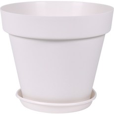 Hwabunworld 基本款塑膠陶盆花盆 + 托盤, 純淨白