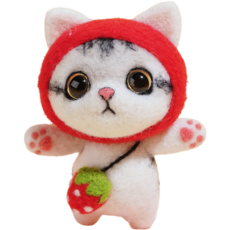 Hoonie市集 DIY 毛氈套組 貓咪 12草莓 鑰匙圈, 1套, 混合色