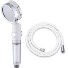 Winprice 三段調節一鍵止水過濾蓮蓬頭+PVC淋浴軟管 2m組, 1組, 白色