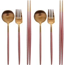 메나르 스텔라 커트러리 2인 세트, 골드핑크, 숟가락 2p + 젓가락 2p + 포크 2p, 1개