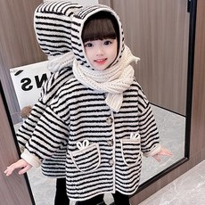 女童款連帽條紋毛皮大衣 CCV72GCT152