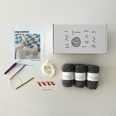 뜨개사계절 초보자용 대바늘 레그워머 뜨개질 DIY 키트, 1개, 그레이(러그워머 실), 크림화이트(앙고라실)