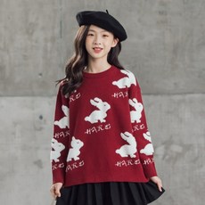 ORANGEDAMOM 女童兔子圖案圓領針織衫