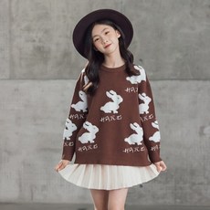 ORANGEDAMOM 女童兔子圖案圓領保暖針織衫