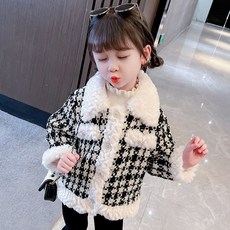 女童款配色格紋絨毛夾克 CCV72GJK151