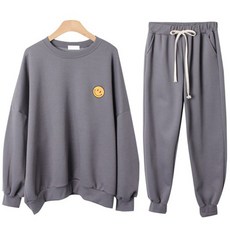 린다샵 퓨리딘 속기모 스마일 프린팅 박시핏 맨투맨 + 밴딩 조거 팬츠 세트 cpset2402k2b