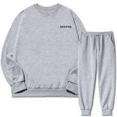 코지레이먼트 남성용 덴버 스몰로고 기모 맨투맨 조거 트레이닝 팬츠 세트