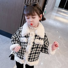 女童款配色格紋絨毛夾克 CCV72GJK151