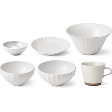 광주요 국산 백합 1인 6종 식기세트, 백색, 밥그릇 + 국그릇 + 종지 + 찬기 + 면그릇 + 커피잔