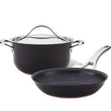ANOLON Arnalun電磁爐Nouvelle Copper Luxe Onyx鍋具平底鍋具組 2種 2, 25cm煎鍋+20cm燉鍋, 單色