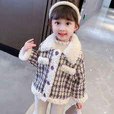 女童款配色格紋毛絨夾克 CCV72GJK151