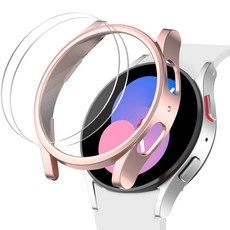 강화유리 스마트워치 보호필름 2p + 베젤링 케이스 세트, 투명(보호필름), 로즈골드(케이스), 1개