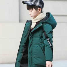 男童款袖管斜線設計長版連帽鋪棉外套