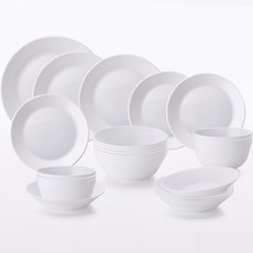Corelle Brands 康寧餐具 Pyrex 乳白玻璃6人份碗盤組, 飯碗 6p + 湯碗 6p + 個人盤 6p + 小盤 3p + 中盤 2p + 大盤 + 湯匙筷架 6p, 乳白色