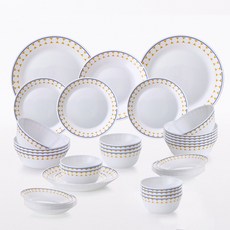 Corelle Brands 康寧餐具 Pyrex 牛奶玻璃10人份餐具組, 飯碗 10p + 湯碗 10p + 前菜盤 10p + 小盤 3p + 中盤 2p + 大盤 2p + 筷匙架 6p, 和諧流行, 1個