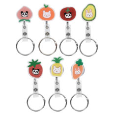 NURSKINY 水果圖案壓克力捲軸膠帶掛夾 7件組, 胡蘿蔔兔、菠蘿熊、橘子熊、牛油果兔、桃子熊貓、草莓熊貓、蘋果熊貓, 1套