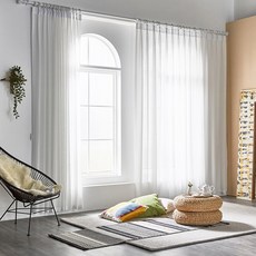 ID窗簾 無接縫高級蝴蝶摺亞麻窗簾 2件組, 白色