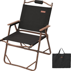 프렌치코다 감성 우드 베이직 접이식 체어 L + 파우치 세트, 1세트, 블랙