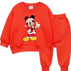 LITTLE RABBIT 童款聖誕米奇圖案加絨內刷毛長袖上衣+縮口長褲套裝