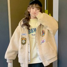 Edgeland 女童貼布羊羔絨連帽外套