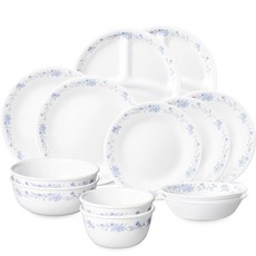 Corelle Brands 康寧餐具 法式藍 2人份 韓式三格餐盤組 13件組, 混合色, 飯碗 2p + 湯碗 2p + 前菜盤 2p + 圓形小碟 3p + 圓形中碟 2p + 小三格盤 2p, 1套