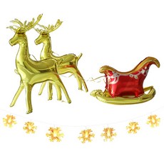 indi.k 聖誕節 奔跑吧魯道夫雪橇氣球 + 雪花LED燈飾掛旗套組, 1套, 混合色