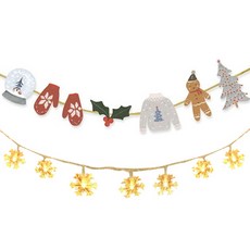 인디케이 크리스마스 성탄절 친구들 가랜드 + 눈꽃 LED 조명 가랜드 세트, 혼합색상, 1세트