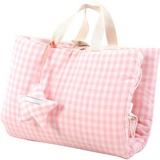 HWAMO BABY 四季款雙面格紋超細纖維薄墊+柔軟3層棉紗午睡被+3D透氣枕組, 粉色