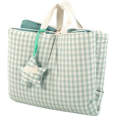 HWAMO BABY 四季款雙面格紋超細纖維薄墊+柔軟3層棉紗午睡被+3D透氣枕組, 薄荷綠