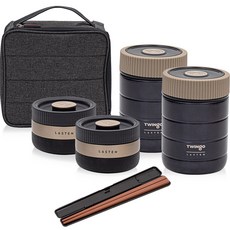 Twingo Lasten 熱粥盒 2p + Chantong 2p + 絎縫午餐袋 + 獨家筷子套裝, 1套, 混合色