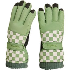 Soket 女式棋盤格滑雪手套 C 雙手套組, 綠色