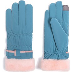 Soket 女式絲帶毛皮點滑雪手套雙手套組, 藍色