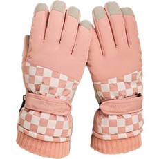 Soiket 女式棋盤格滑雪手套雙手套組, 粉色的