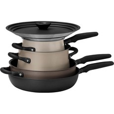 MEYER 美亞 IH爐適用Accent系列鋁鑄3層不沾塗層鍋具組, 混色, 平底鍋 28cm+多功能煎鍋 26cm+單柄鍋 16cm+深型雙耳鍋 20cm+鍋蓋 1號+鍋蓋 3號