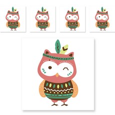 minhwashop 小油畫印度動物 5p UDOFB0267, 羽毛粉紅色貓頭鷹