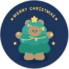 Donna&deco Dona與朋友們 聖誕快樂 6cm 圓形貼紙 90張, 1個, 胡桃聖誕樹