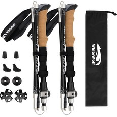 Whitewolf 超輕量登山杖 5段折疊式 7075硬鋁 健行杖 套組, 黑色