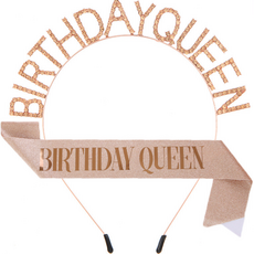 Byfit 派對用品 birthday queen 髮箍 + 肩帶組合, 1套, 香檳色