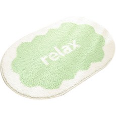 마이데일리 타원형 크림 레터링 화장실 현관 발매트 카페트, 라이트 그린