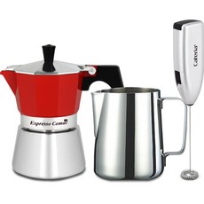 Comac 電磁爐用摩卡壺 ED1 + 牛奶拉花杯 S3 + 電動奶泡機 CEM1 套組, 1套, 混合色