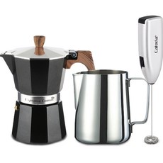 Comac 摩卡壺 E4 + 牛奶拉花鋼杯 S3 + 電動奶泡機 CEM1 套組, 1套, 混和色
