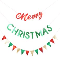 joyparty 聖誕快樂亮粉掛旗 + 亮粉三角掛旗 聖誕節, 1套, 混合顏色