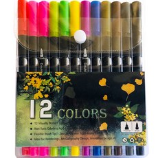 오션마리나 더블 헤드 수채화 마카펜 블랙, 12색, 1세트